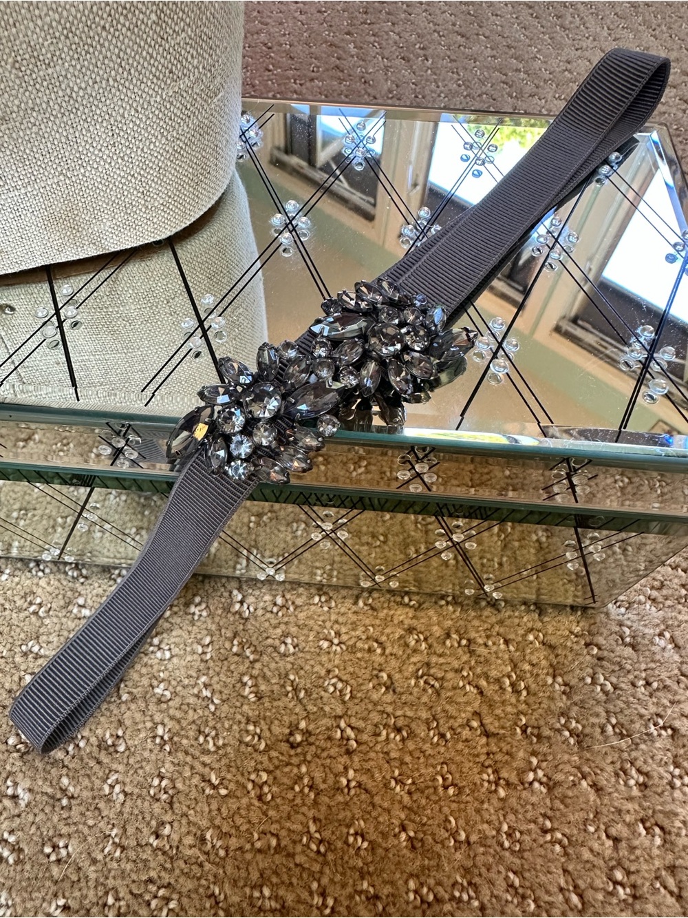 Embellished Stretch grossgrain Waist Belt in Dark Gray